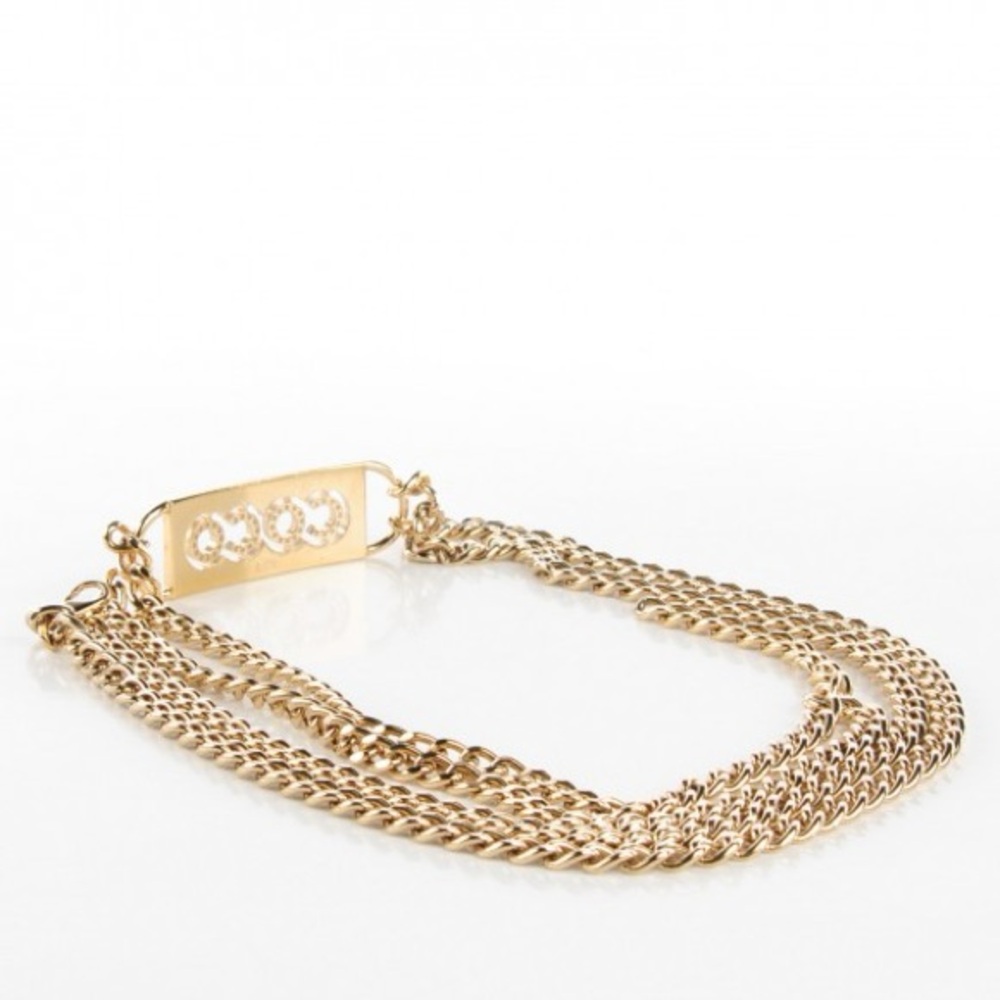 Authentic COCO CHANEL pink Rhinestone gold belt chain 75cm - Picture 2 of 15